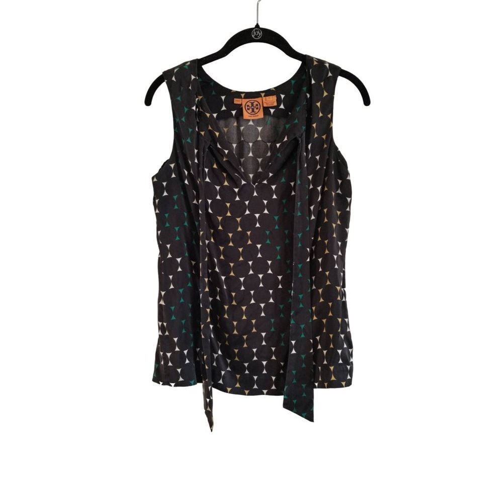 Tory Burch Black Silk sheer tie front sleeveless‎ top